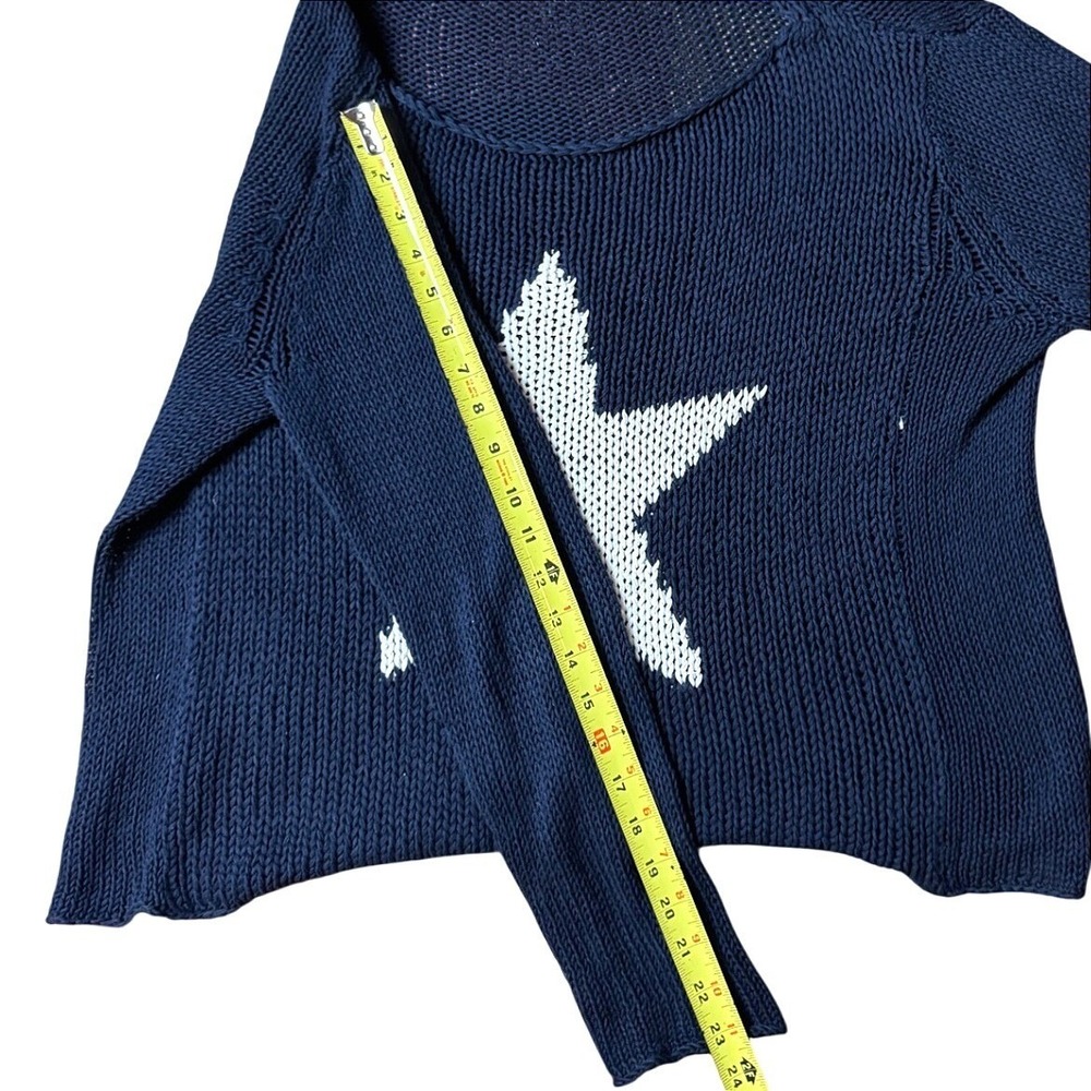 Wooden Ships Paola Buendia Navy Blue Star Knit Sweater Womens M/L Cropped Scoop - Picture 7 of 10